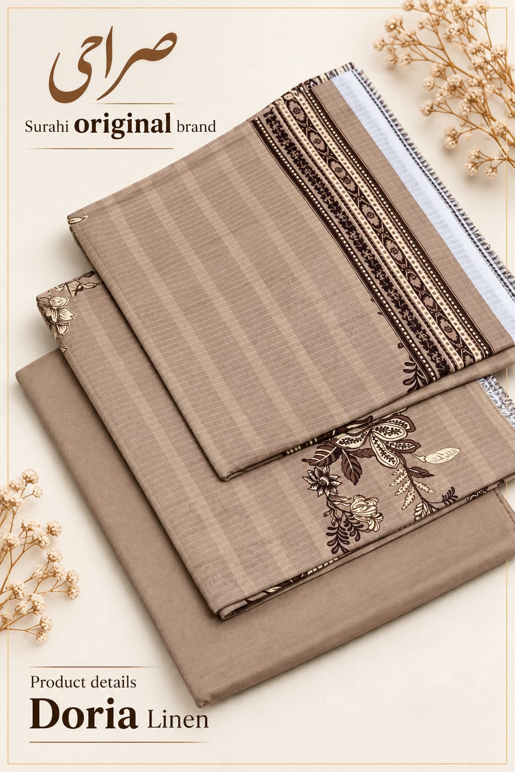 Surahi Original 3-Piece Doriya Linen Suit | Digital Printed Winter Collection