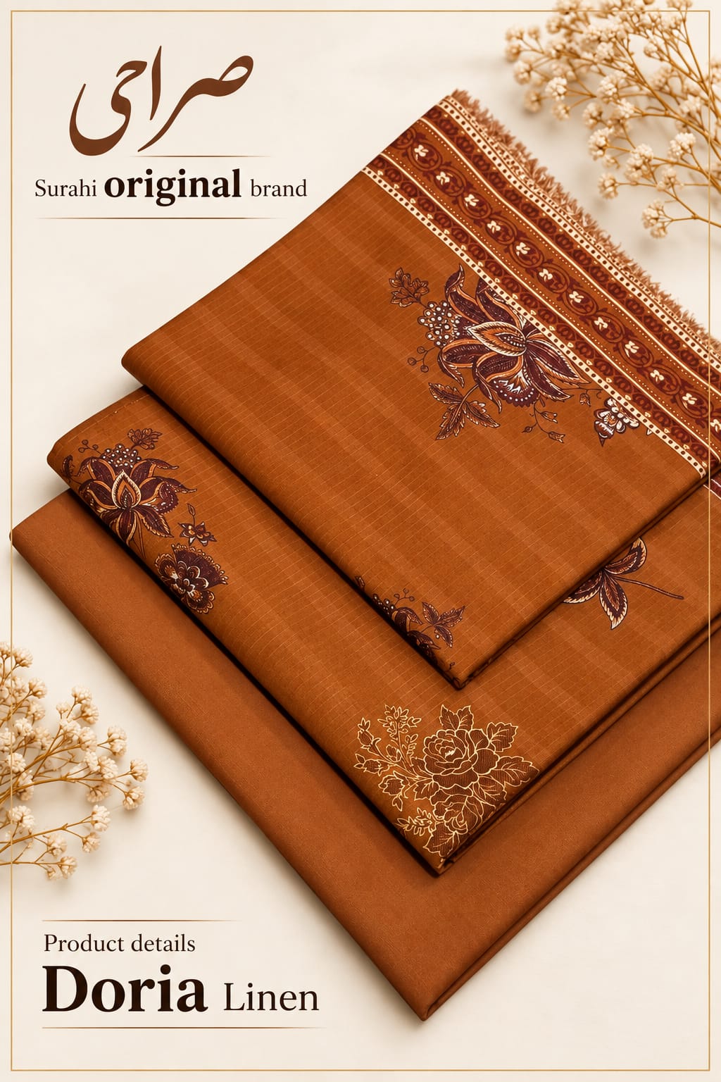 Surahi Original 3-Piece Doriya Linen Suit | Digital Printed Winter Collection