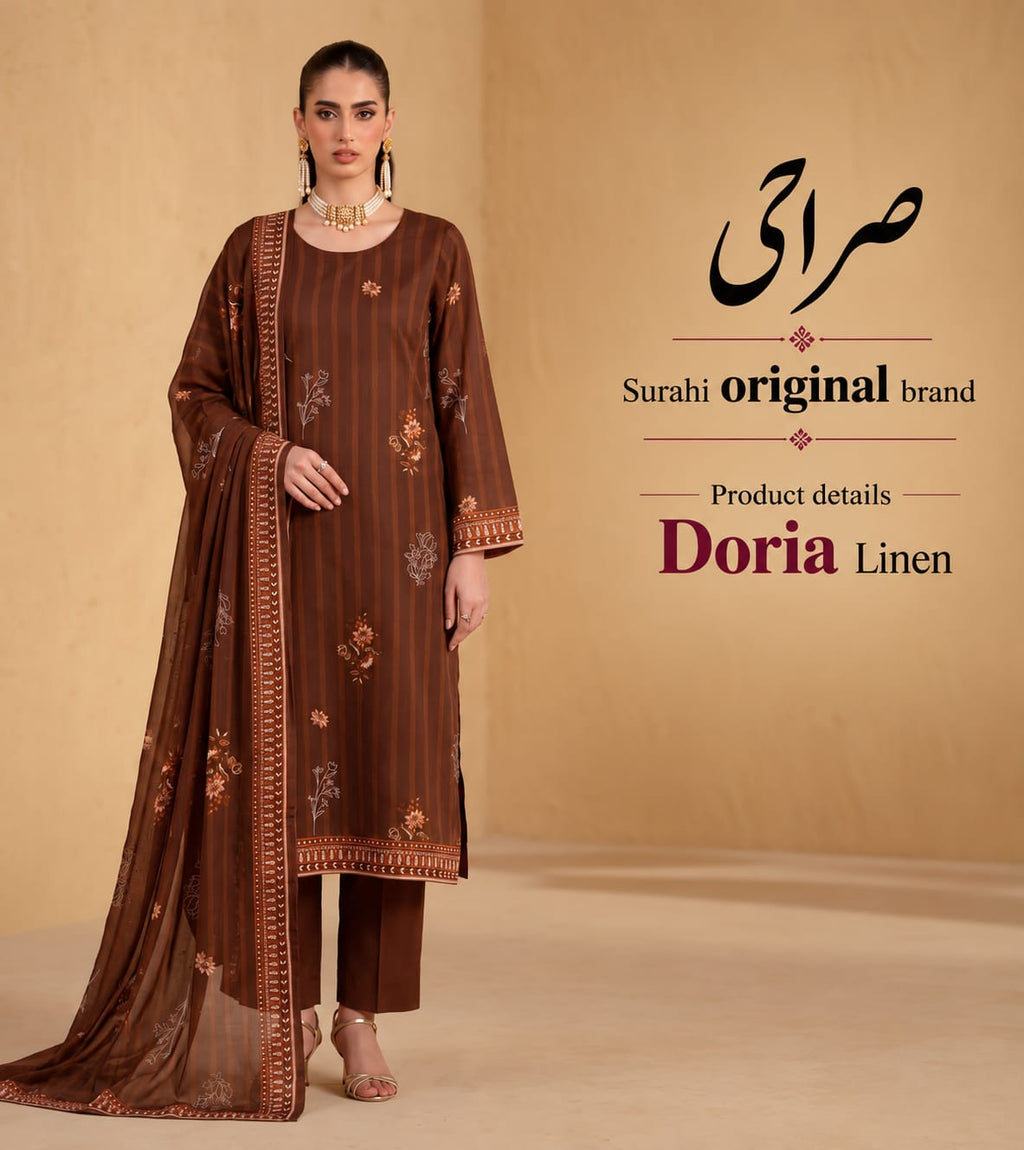 Surahi Original 3-Piece Doriya Linen Suit | Digital Printed Winter Collection