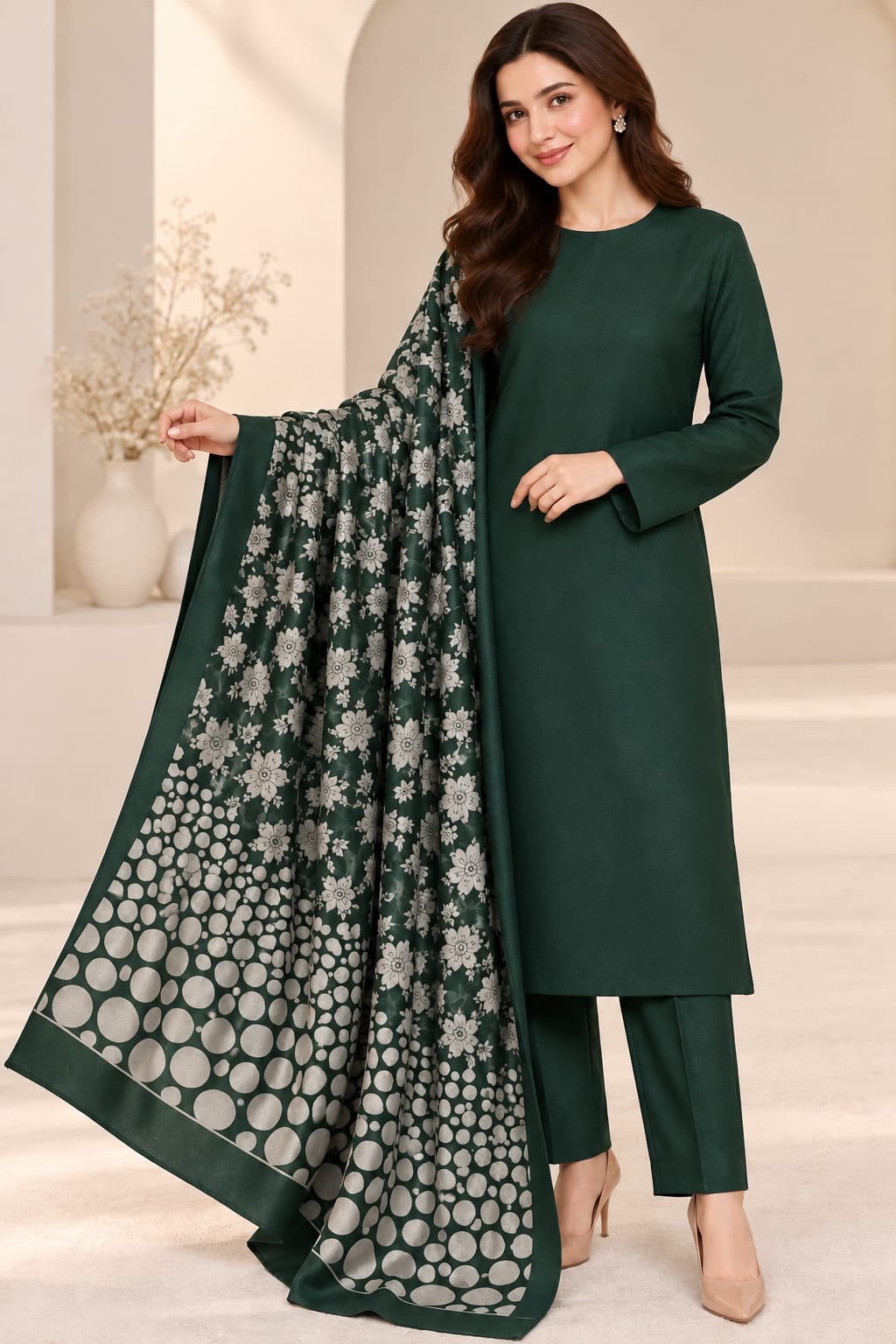 Dhanak Marina 3-Piece Unstitched Winter Suit | Jacquard Pashmina Wool Shawl