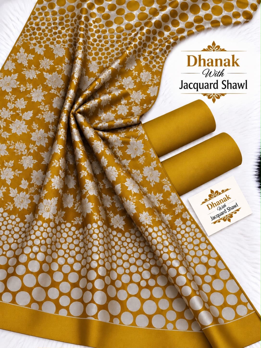 Dhanak Marina 3-Piece Unstitched Winter Suit | Jacquard Pashmina Wool Shawl