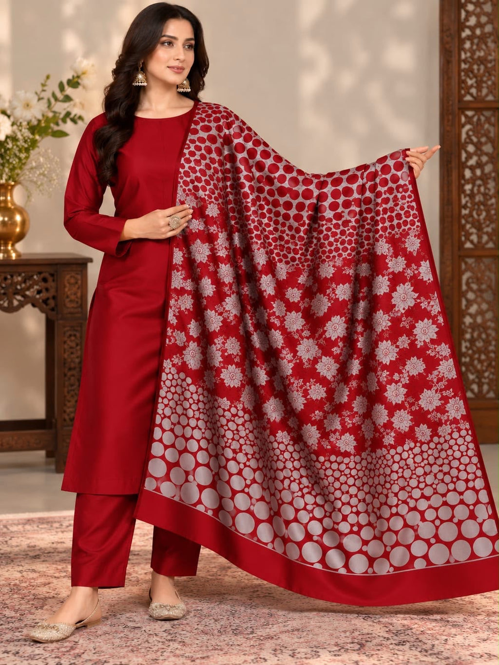 Dhanak Marina 3-Piece Unstitched Winter Suit | Jacquard Pashmina Wool Shawl