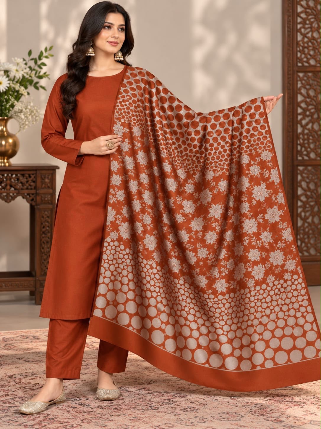 Dhanak Marina 3-Piece Unstitched Winter Suit | Jacquard Pashmina Wool Shawl