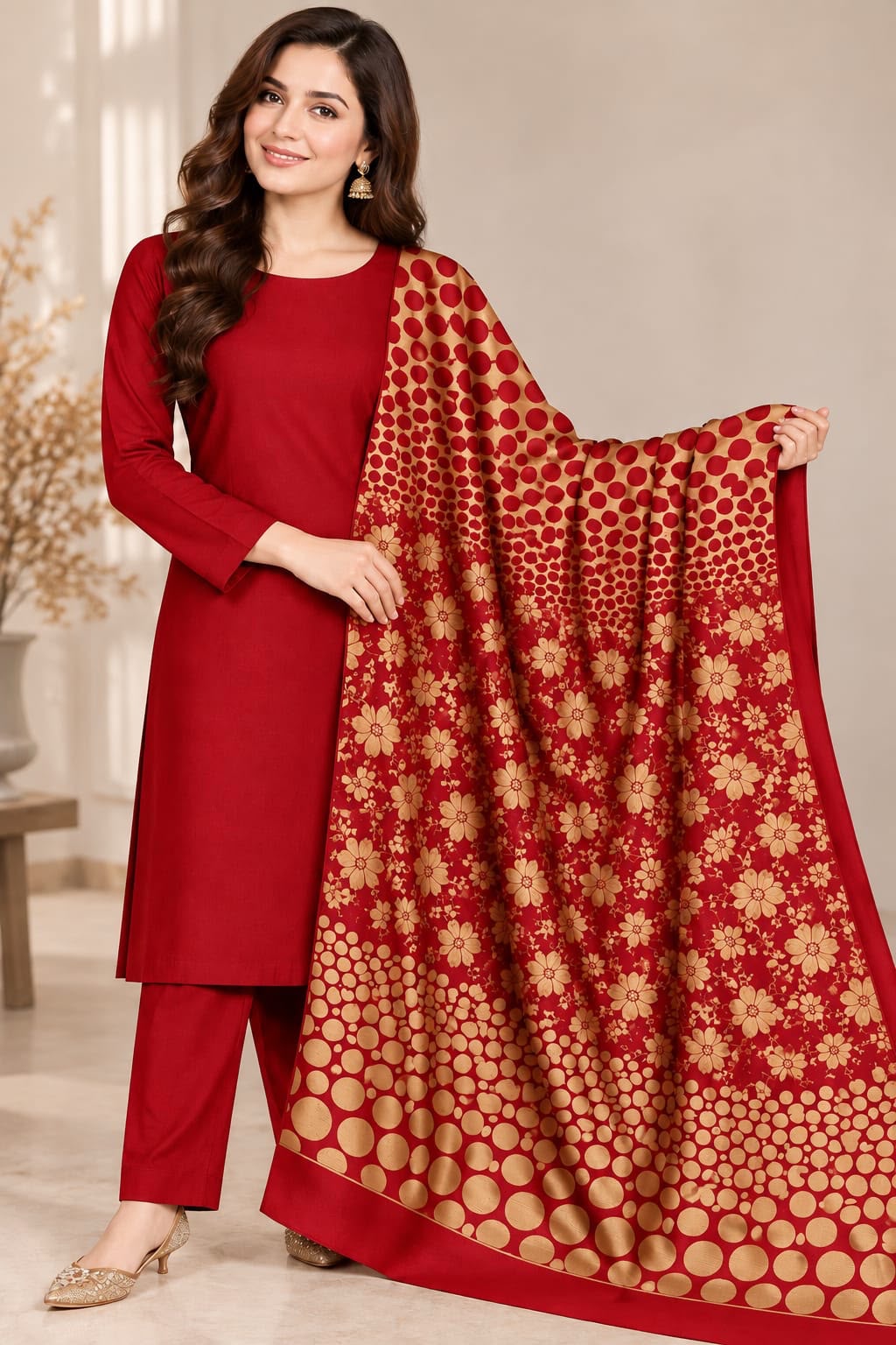 Dhanak Marina 3-Piece Unstitched Winter Suit | Jacquard Pashmina Wool Shawl