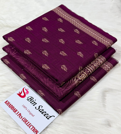 Bin Saeed Premium Women’s Purple 2-Piece Unstitched Suit with Fine Embroidery