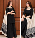 Elegant Black 3-Piece Unstitched Linen Suit with Heavy Embroidery & Printed Trouser