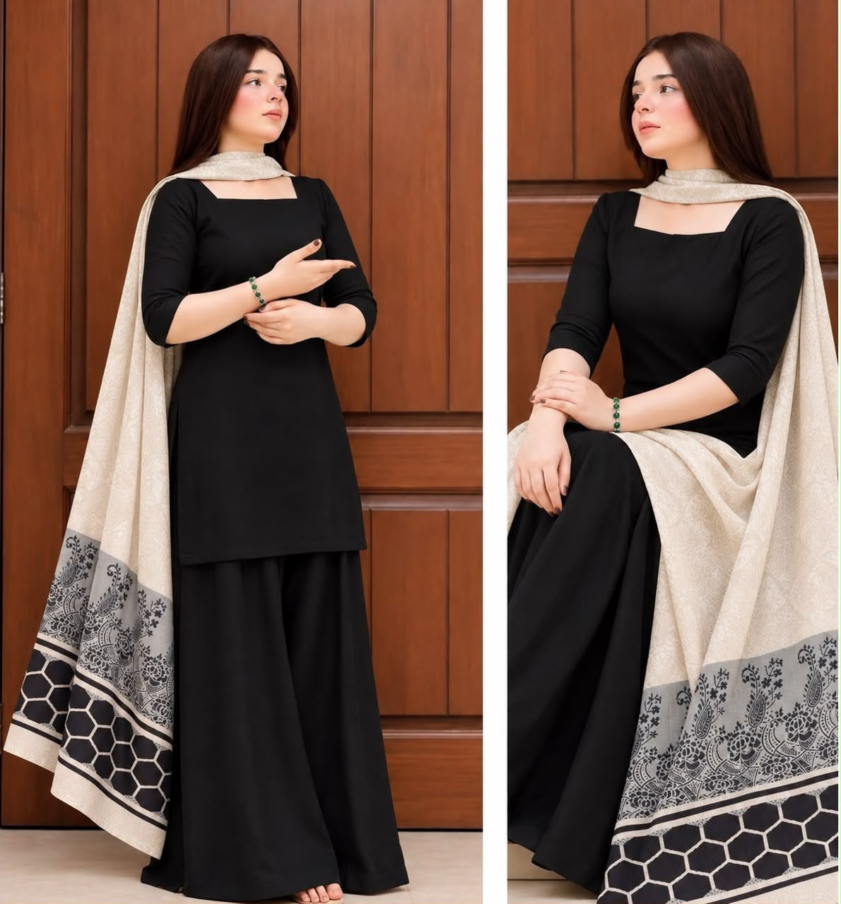 Elegant Black 3-Piece Unstitched Linen Suit with Heavy Embroidery & Printed Trouser