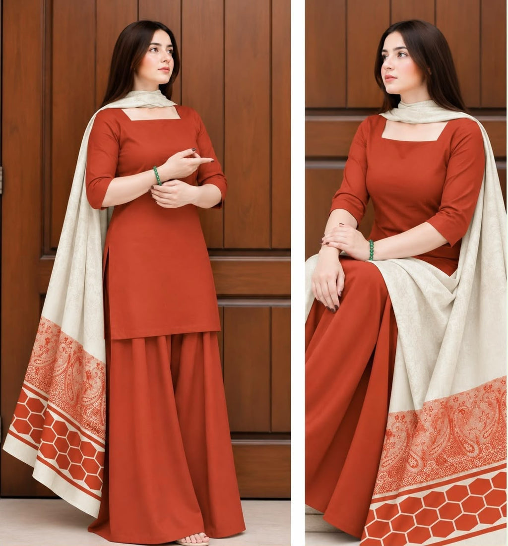 Stunning Red & White 3-Piece Unstitched Linen Suit with Contrast Dupatta