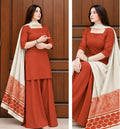 Stunning Red & White 3-Piece Unstitched Linen Suit with Contrast Dupatta