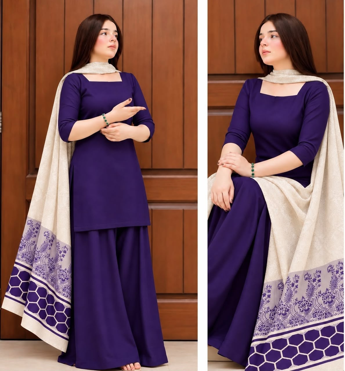 Regal Purple 3-Piece Unstitched Linen Suit with Heavy Embroidery