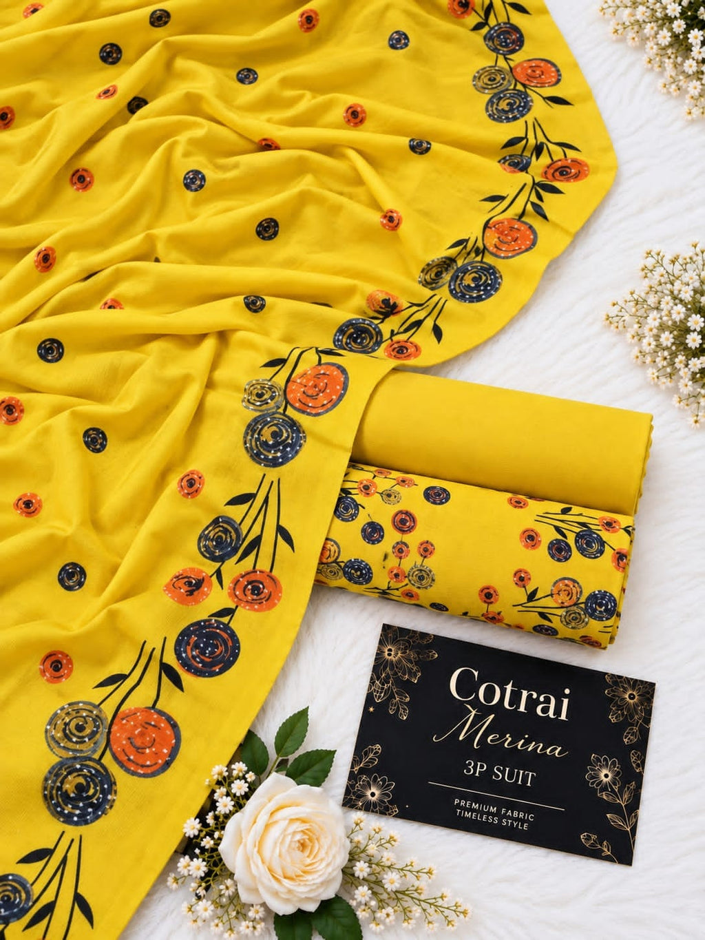 Vibrant Sunflower Yellow 3-Piece Unstitched Linen Suit with Heavy Embroidery