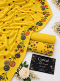 Vibrant Sunflower Yellow 3-Piece Unstitched Linen Suit with Heavy Embroidery