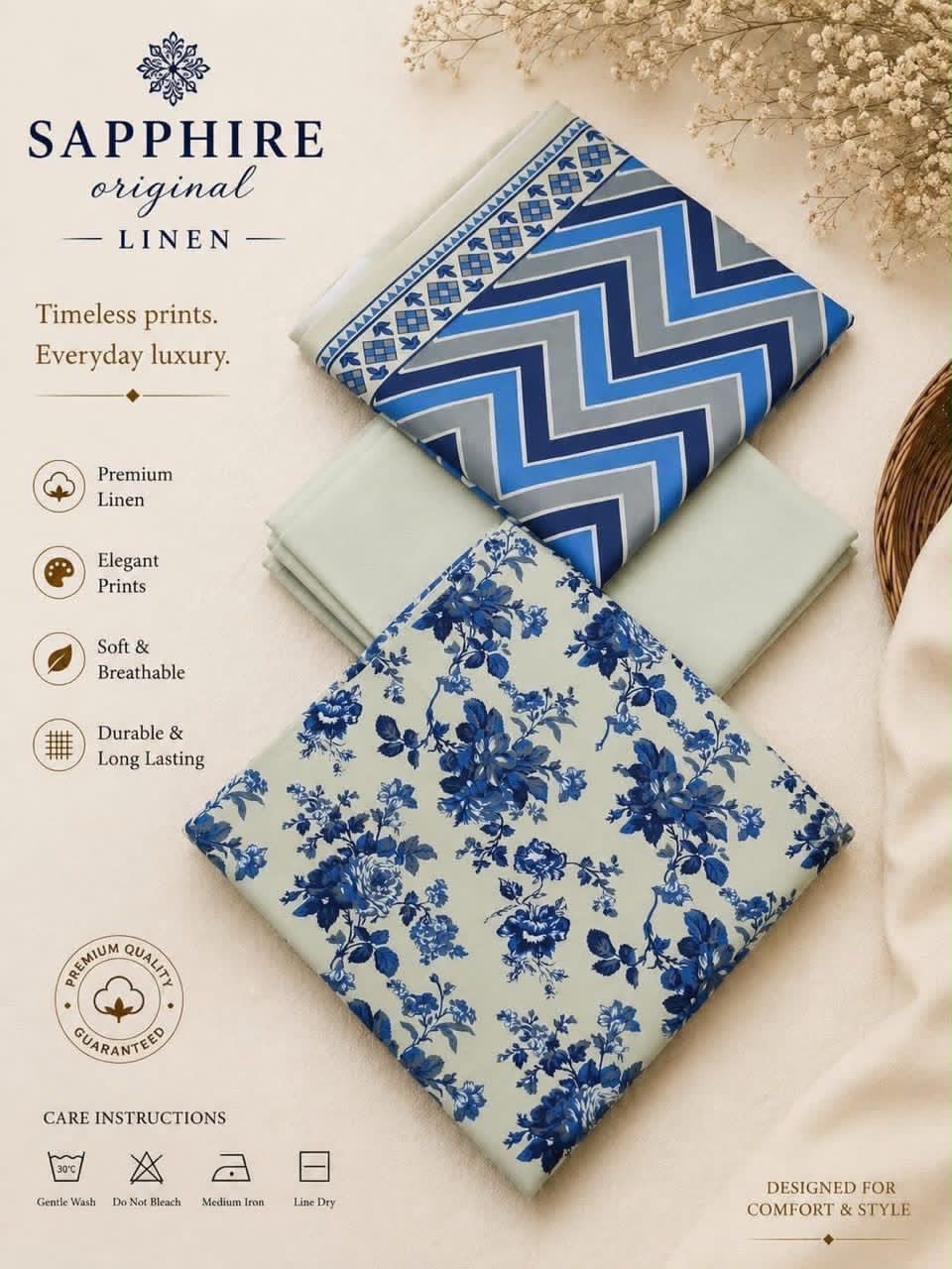 Striking Blue & White Combination 3-Piece Unstitched Linen Suit
