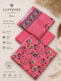 Charming Pink 3-Piece Unstitched Linen Suit with Heavy Embroidery